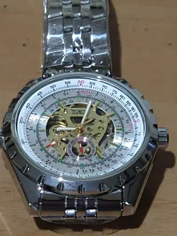 기계식 자동 와인딩 (수동 와인딩 겸용) 파이롯트 워치 풀 스켈레톤 실버