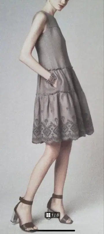 대인기! 완판! 폭시 린넨 원피스 38 린넨 컷워크 프릴 자수