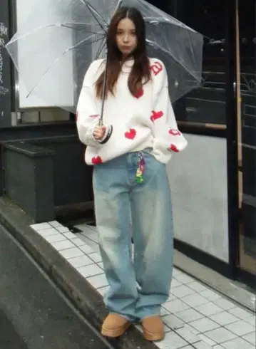 ACLEN 하트 무늬 오버 사이즈 니트