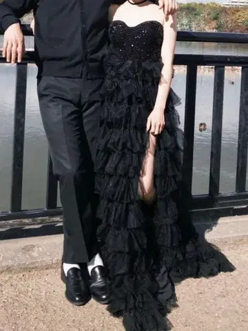 촬영용 블랙 드레스 결혼식 (암커버 포함)