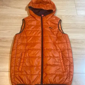 PUMA 후드 부착 다운 베스트 L 오렌지
