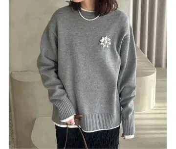 [ Mila Owen ] 미들 게이지 롱 슬리브 니트 그레이 사이즈 0