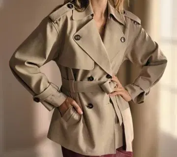 베이지 트렌치코트 허리 벨트 포함