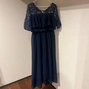 결혼식 네이비 드레스 레이스 소매 프릴 M 경사 2차 모임 성인식