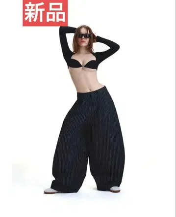 Push push 블랙 스트라이프 와이드 팬츠