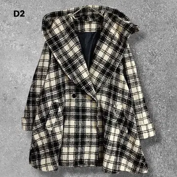 일본제 체크 무늬 코트 아우터 넉넉한 빅 루즈 울 혼방 프리