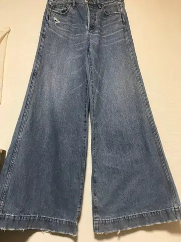 극 레어 00s Y2K GOA 데미지 와이드 플레어 데님