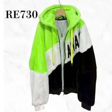 RE730 인조 모피 지퍼 후드티 복슬복슬 후드티 컬러 블록