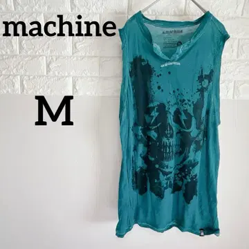 [ machine ] M 슬리브리스 T셔츠 터콰이즈 스컬 프린트