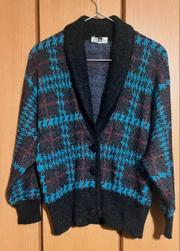 ARA 체크 무늬 숄카라 가디건 L 사이즈