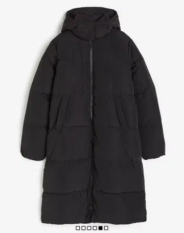 H&M 롱 다운 자켓 블랙 후드 부착