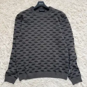 엠포리오 아르마니 빅 사이즈 XL 올 패턴 긴팔 니트 가로 리브 그레이