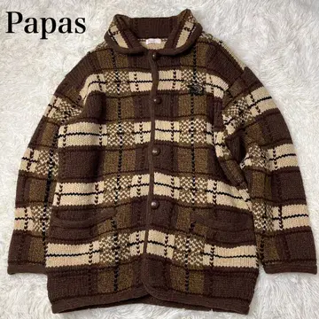 Papas 두꺼운 원단 니트 자켓 가디건 싸개 단추 손뜨개질 브라운