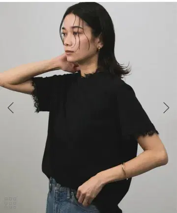 새상품급 MAISON EENK 레이스 트리밍 T셔츠 블랙