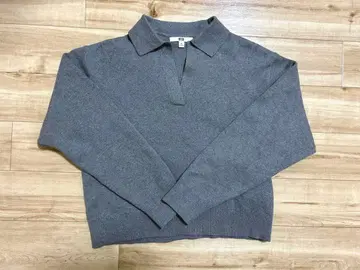 스무스 코튼 릴랙스 폴로 스웨터 XS 그레이 유니클로 UNIQLO