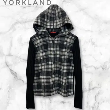 요크랜드 체크 니트 자켓 후드 부착 가디건