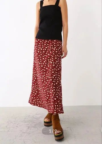 RODEO CROWNS 플라워 맥시 스커트 패턴 보르도