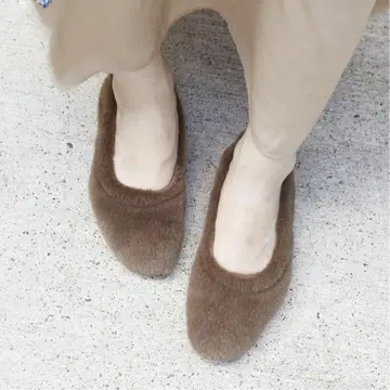 당일 발송 루탈론 LeTalon GRISE 퍼 개더 플랫 펌프스