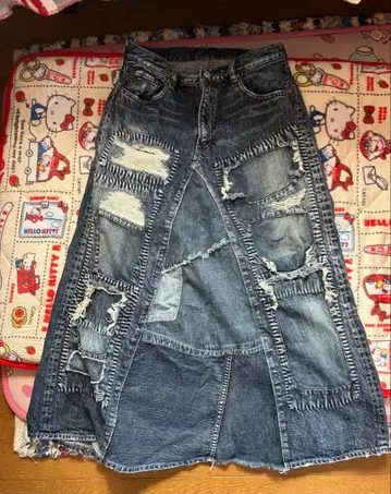 데님&던가리 데미지 데님 롱 스커트 160 사이즈