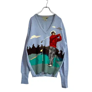 L 상당 스코틀랜드제 퓨어 캐시미어 100% 골프 패턴 인터샤 니트