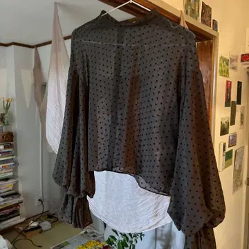 컨버스 CLANE 별 패턴 시스루 블라우스 긴팔 블랙