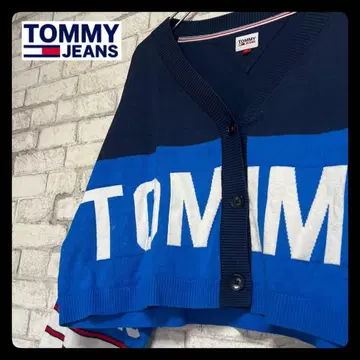 타미 진스 컬러 블록 로고 가디건