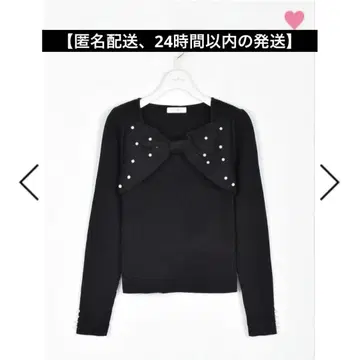 evelyn 에블린 펄 리본 니트 블랙 상의 니트