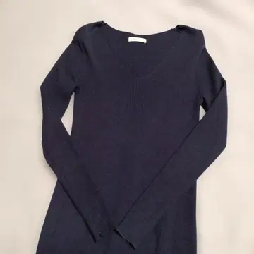 라운지 드레스 네이비 V넥 니트 원피스 프리
