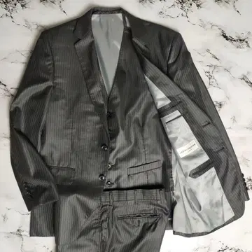 존 피어스 광택 3피스 수트 셋업 스트라이프 블랙