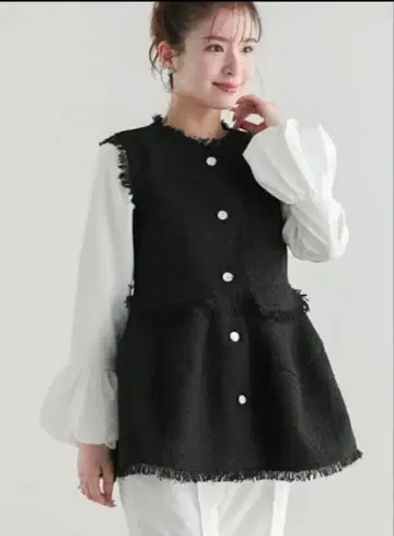 fitmore 페플럼 트위드 베스트 블랙