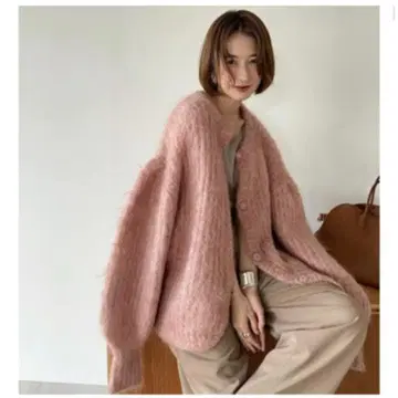 CLANE 모헤어 샤기 가디건 핑크