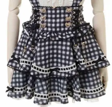 LIZLISA 사다리 리본 체크 티어드 치마바지 블랙