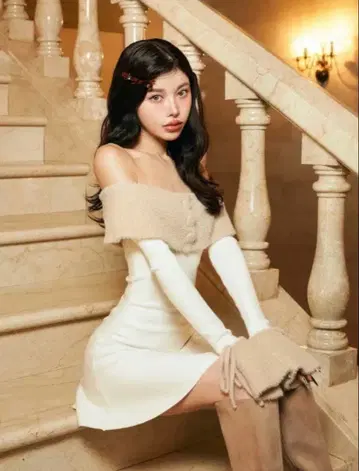 Darich 다리치 오프숄더 샤기 니트 미니 원피스 FL