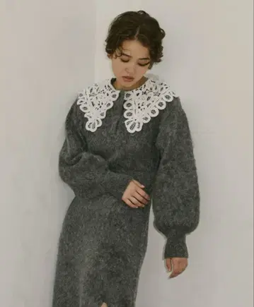 노트르 에모아 레이스 디자인 니트 롱 원피스