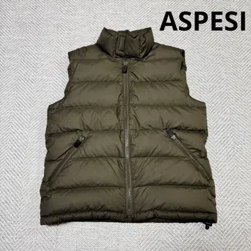새상품급 아스펜지 다운 베스트 하이넥 카키 밑단 드로 코드 포함 S