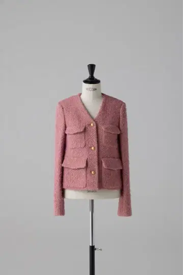 새상품급 saqui 사키 일본제 핑크 노카라 자켓 골드 버튼