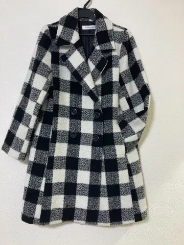 블록 체크 코트 롱 코트 화이트 블랙 P 코트