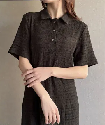 하트 버튼 스트레치 자카드 폴로 원피스