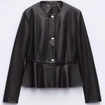[ ZARA ] 가죽 자켓 페플럼 자켓 라이더 블랙 XS