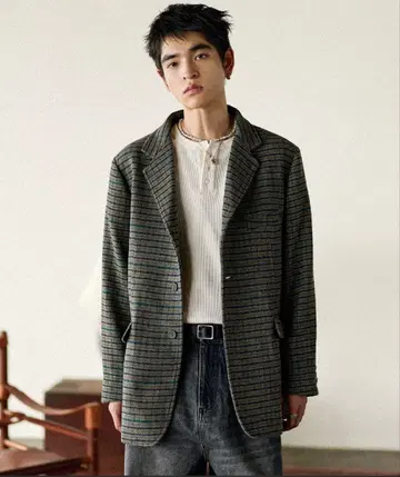 블렘 클래식 트위드 체크 테일러드 자켓 블렘