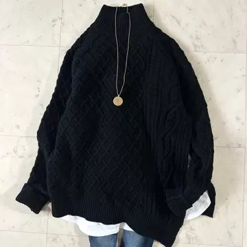 새상품급 프레임워크 비대칭 아란 풀오버 하이넥 루즈핏