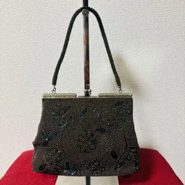 기모노 가방 핸드백 총 비즈 꽃무늬 가마구치 그린 계열