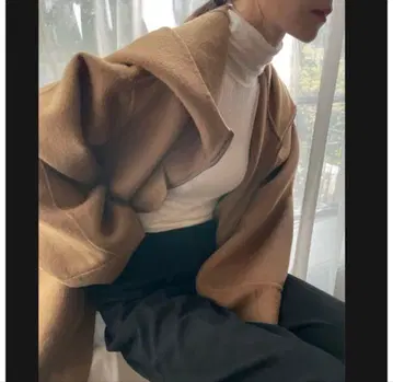 nuebyas 후드 부착 울 코트 카멜 후디