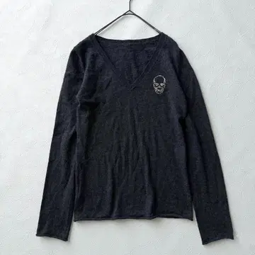 루시앙페라피네 캐시미어 스컬 니트 V넥 차콜 그레이 M