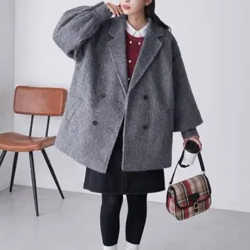 BONLECILL 샤기 멜톤 미들 기장 코트