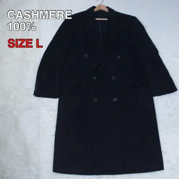 고급 캐시미어 100% 더블 브레스트 체스터 코트 L 네이비 롱 기장