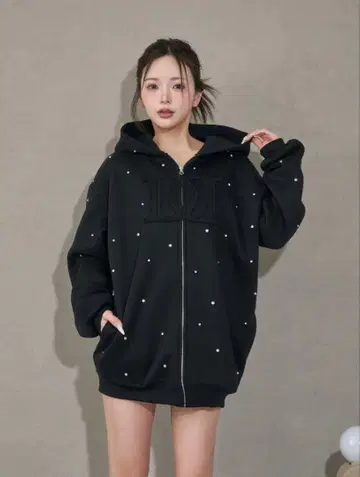 Darich DD 로고 비쥬 지퍼 후드티