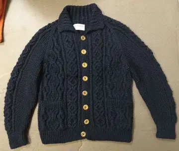 Inverallan 네이비 케이블 짜임 가디건 브라운 택