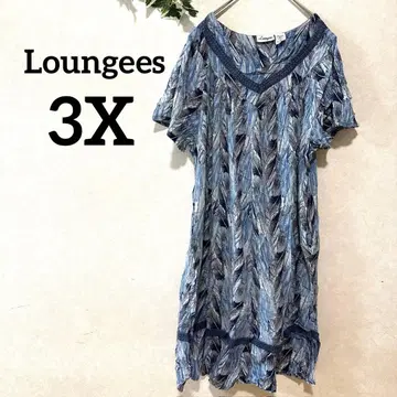 Loungees [ 3X ] 블루 계열 패턴 무릎 기장 원피스