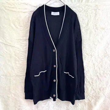 심플리시떼 리브 니트 가디건 블랙 골드 버튼 롱 기장